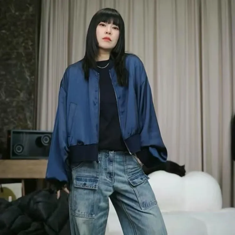 2025春季新款藏蓝色丝滑棒球服湿哒哒外套NF0502011