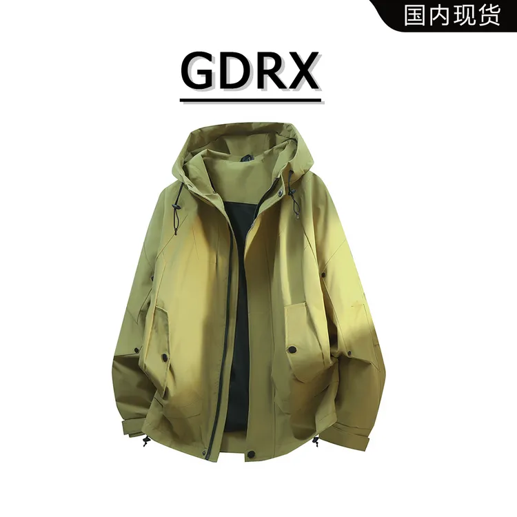 GDRX冲锋衣夹克男士秋冬季休闲轻户外运动防风防水连帽外套机能风