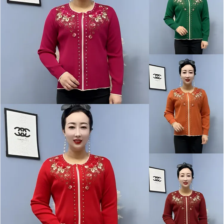 5080款重工刺绣花串珠开衫中老年妈妈装