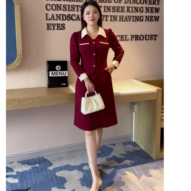 百花果【防褪色】2025秋季新款大码小香风假两件气质连衣裙高档气质