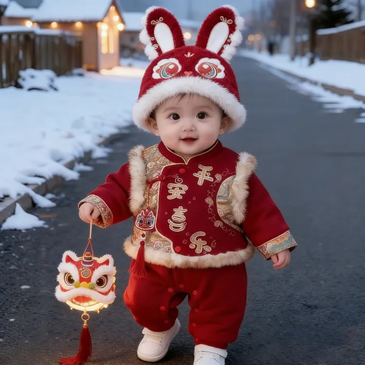 婴儿连体衣服冬季宝宝哈衣周岁礼服拜年服过年红色喜庆加厚外出服