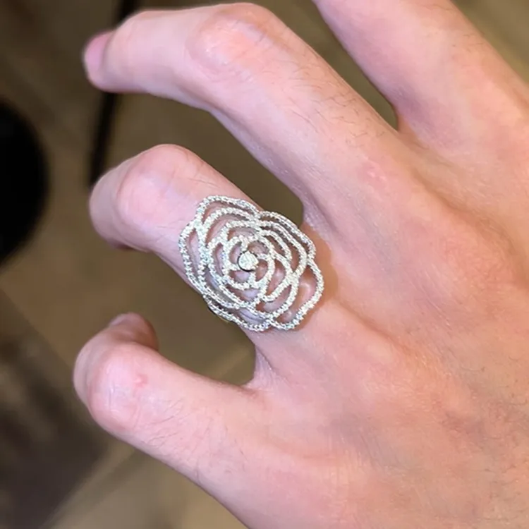 铜合金戒指 超闪镂空花朵戒指精致独特小众设计高级感百搭食指戒