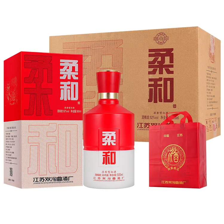 双苏柔和浓香型纯粮食白酒52度500ml礼盒6瓶装适合送礼52度500ml