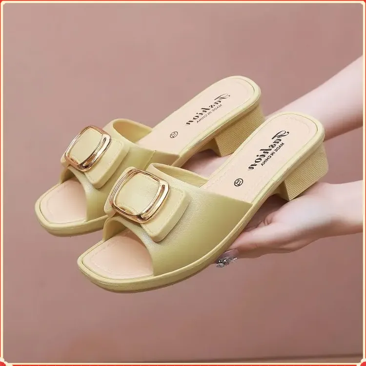 拖鞋女外穿夏妈妈时尚中跟STXY防滑软底居家百搭厚底休闲韩【多宠】