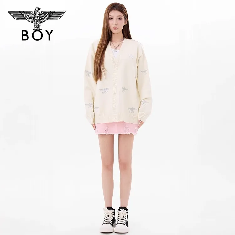 【白月光】BOYLONDON#秋冬外套情侣满印休闲宽松毛衣针织开衫N64905