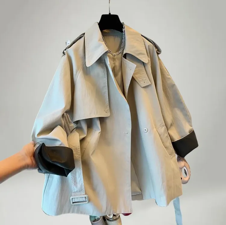 百搭秋季新款高级感法式气质大翻领风衣外套宽松上衣女装设计感