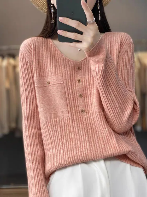 名媛洋气小香风上衣时髦小衫针织衫打底衫低领V领春秋冬外穿毛衣