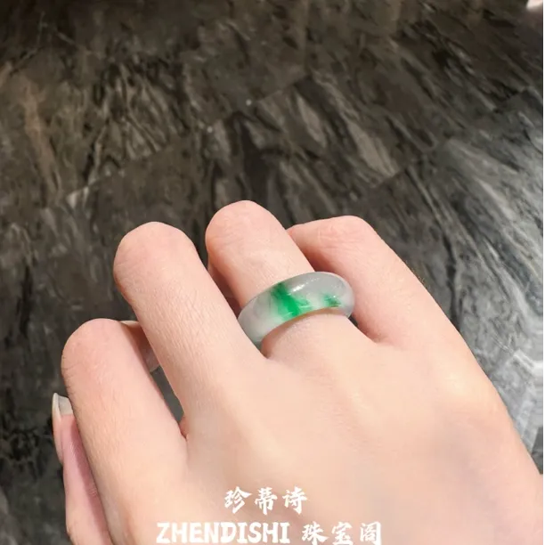 纯天然飘花玉戒指高冰非洲翠戒指宝石戒指独龙玉戒圈情侣款送礼物