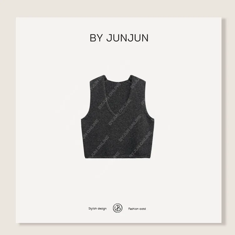 ByJunjun 早秋新款女装极简风高级感V领羊毛马甲