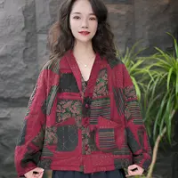 JJV领水洗立领不褪色耐磨棉衣棉服文艺时尚休闲春秋长袖复古印花
