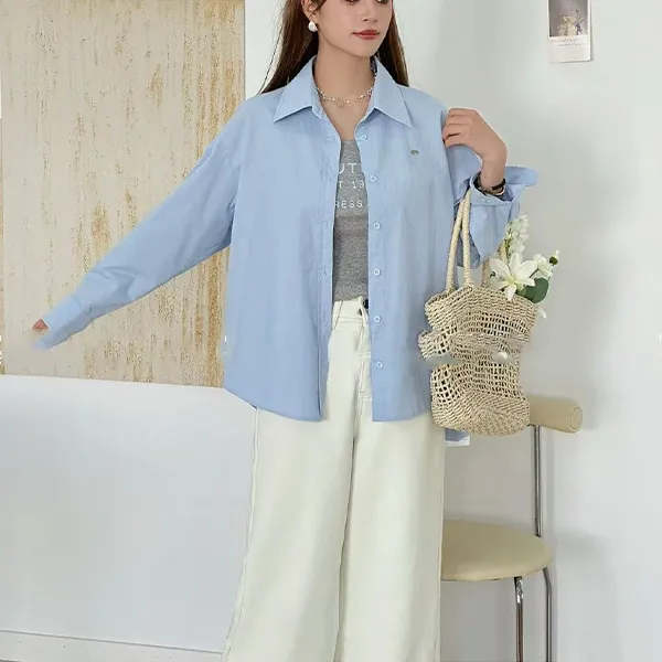 慵懒风纯色落肩袖春季衬衫夏季休闲设计感薄款简约女装