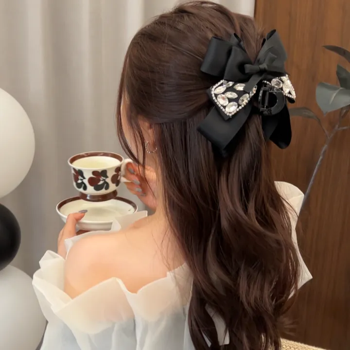 高级感黑色 闪钻多层蝴蝶结抓夹女时尚轻奢后脑袋盘发鲨鱼夹发卡商品图