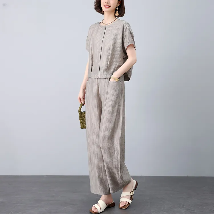 时尚套装夏一整套2025新款今年流行超火妈妈减龄巨好看亚麻两件套