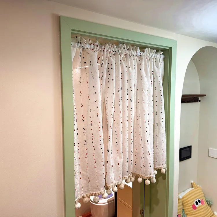 法式复古门帘糖豆纱帘厨房半帘窗帘卧室短帘隔断帘透气可爱布艺帘