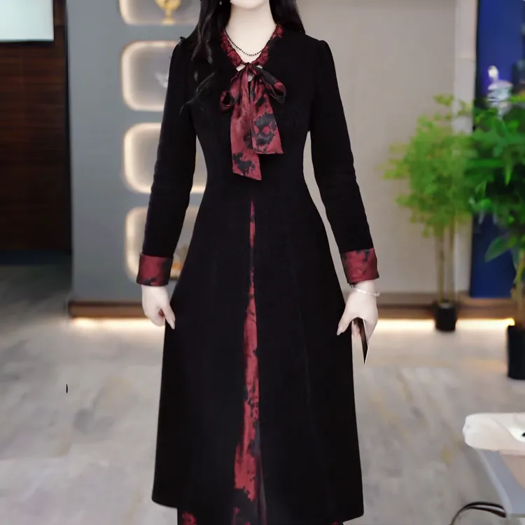 【衣雅严选】8089-1303#新款重磅植绒幻彩琉璃时尚款假两件连衣裙