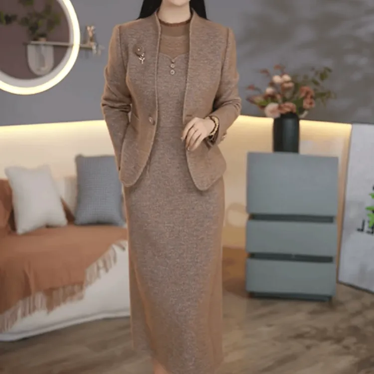  B451【外套+连衣裙】2025秋冬新款时尚优雅气质高级感显瘦套装裙