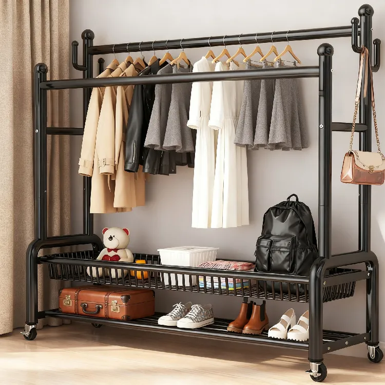 特粗32管落地挂衣架阳台家用学生晾衣架卧室衣架子结实双杆衣服架