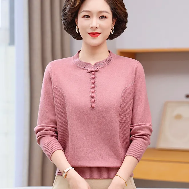 妈妈秋装时尚春秋季上衣中年洋气针织打底中老年女装长袖毛衣小衫