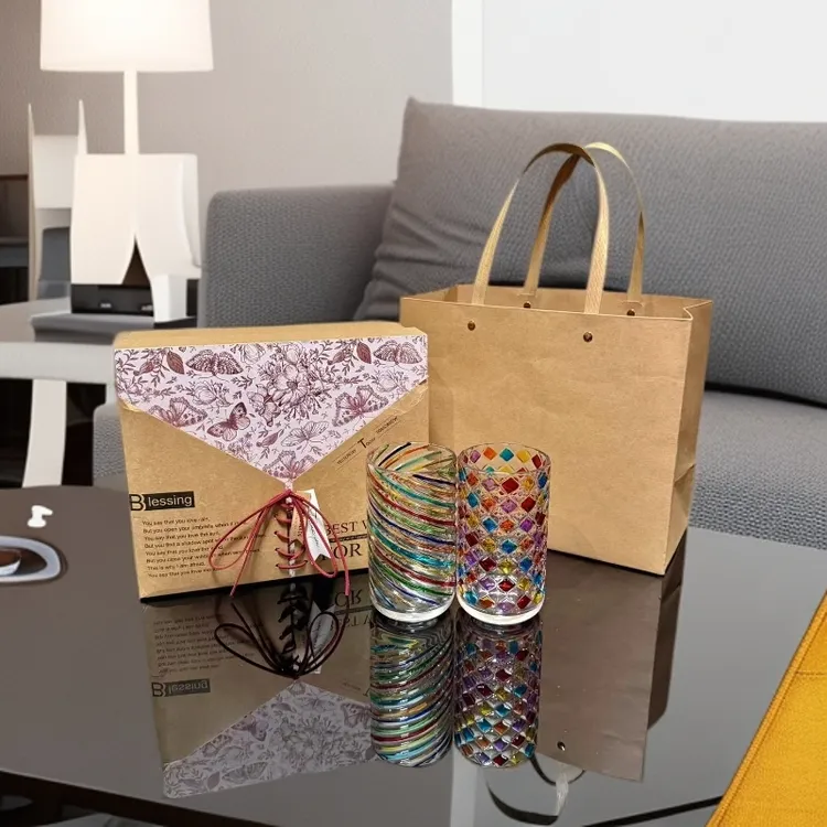 彩色水杯卡通可爱风条纹饮料杯手绘礼盒装创意ins风女生喝水杯