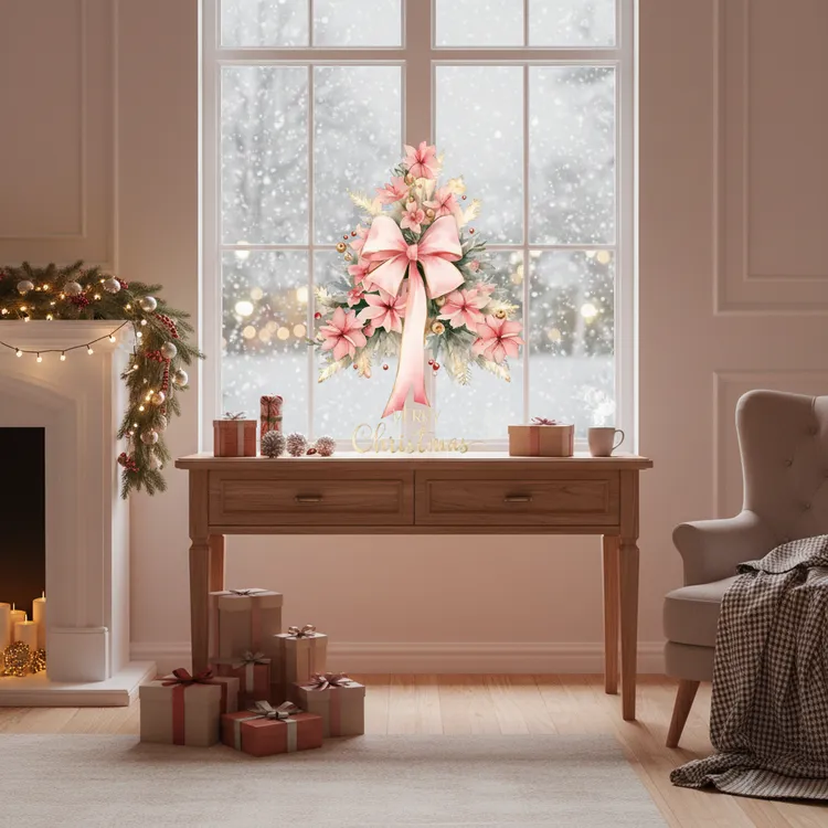 圣诞节商铺装饰圣诞树静电贴纸橱窗玻璃门贴画纸氛围布置