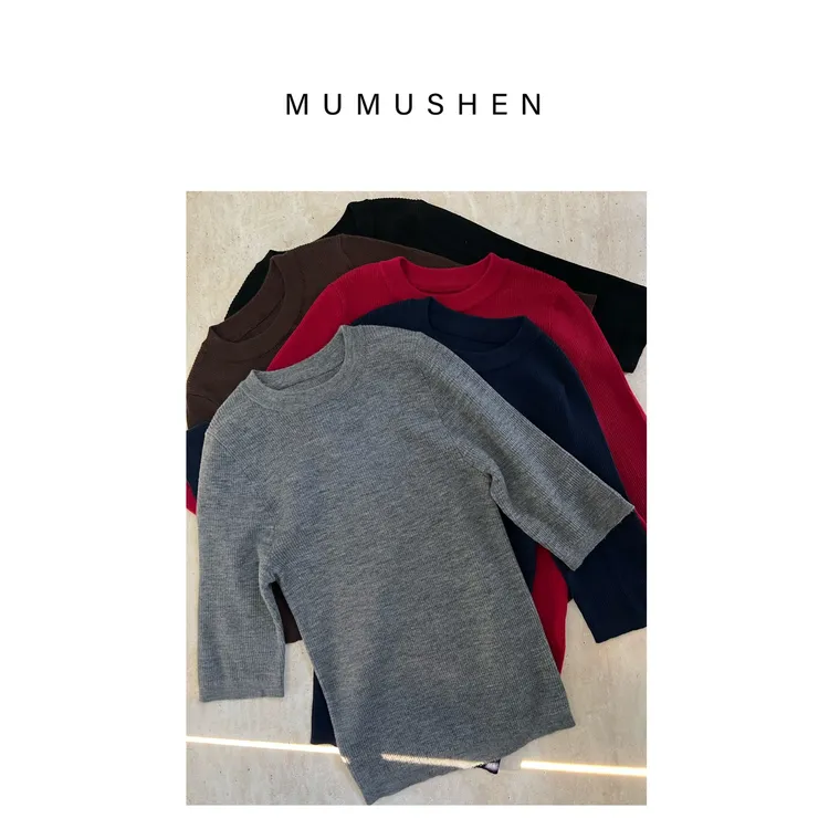 MUMUSHEN  超细羊毛极简圆领中袖外穿女针织羊毛上衣