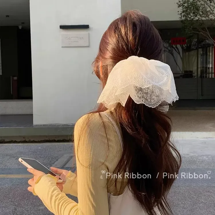 蕾丝网纱裙摆发圈气质甜美高级感扎发发绳发饰女2025早春新款头饰
