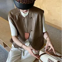 欧货复古PU皮马用女外穿秋季新款安可拉红无袖坎肩大码皮马夹外套