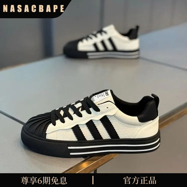 贝壳头三道杠板鞋男2025夏季新款舒适软底百搭抖音快手爆款休闲鞋