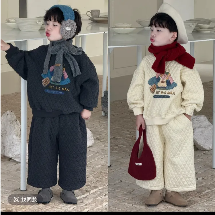 儿童冬季加绒套装2025新款韩版帅气宝宝外穿保暖俩件套