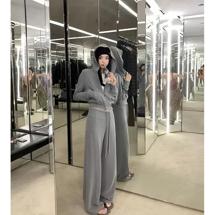 【晚八人！alo松弛感】连帽卫衣外套+直筒阔腿裤两件套  82019
