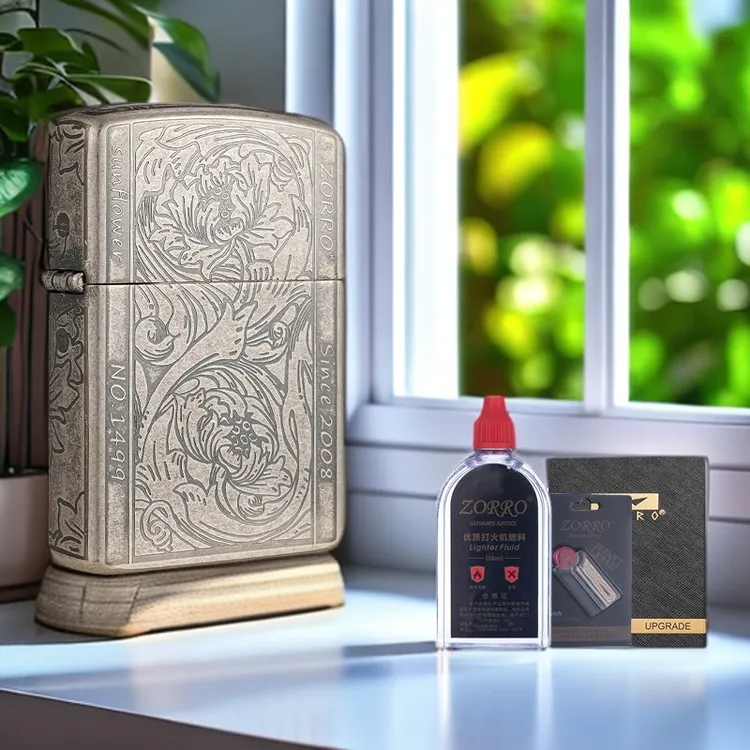 ZORRO【古银太阳花】佐罗二代Z2-1041B古银滚花煤油打火机
