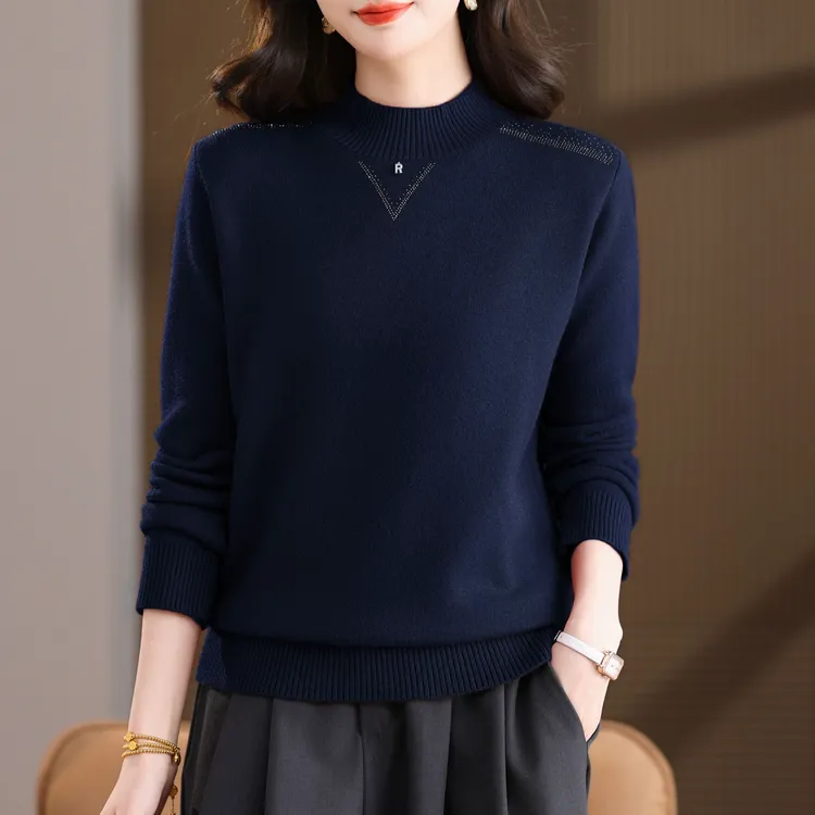 品牌女装秋冬保暖打底衫女半高领加绒加厚内搭时尚百搭套头毛衣