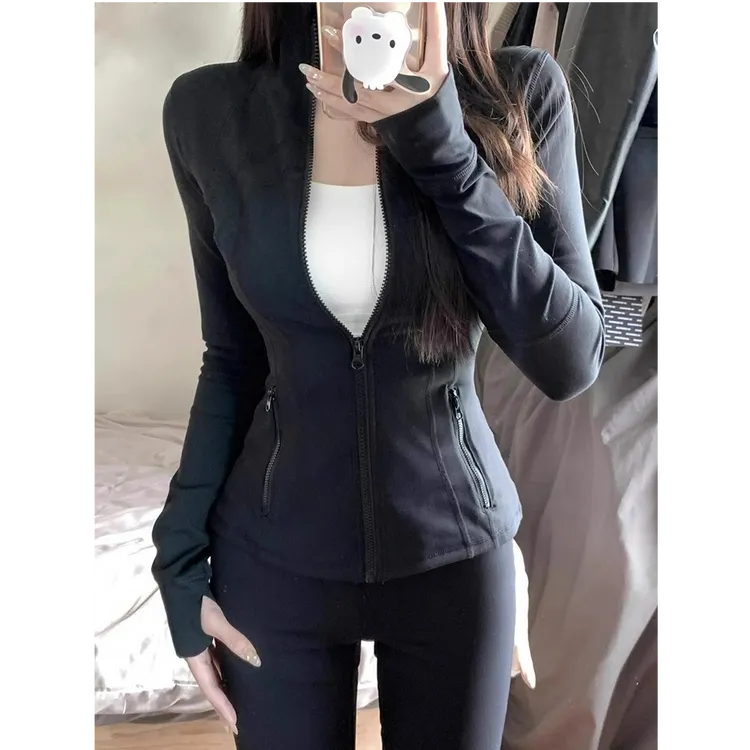 黑色修身瑜伽服女紧身春夏透气薄款2025新款收腰防晒服上衣外套