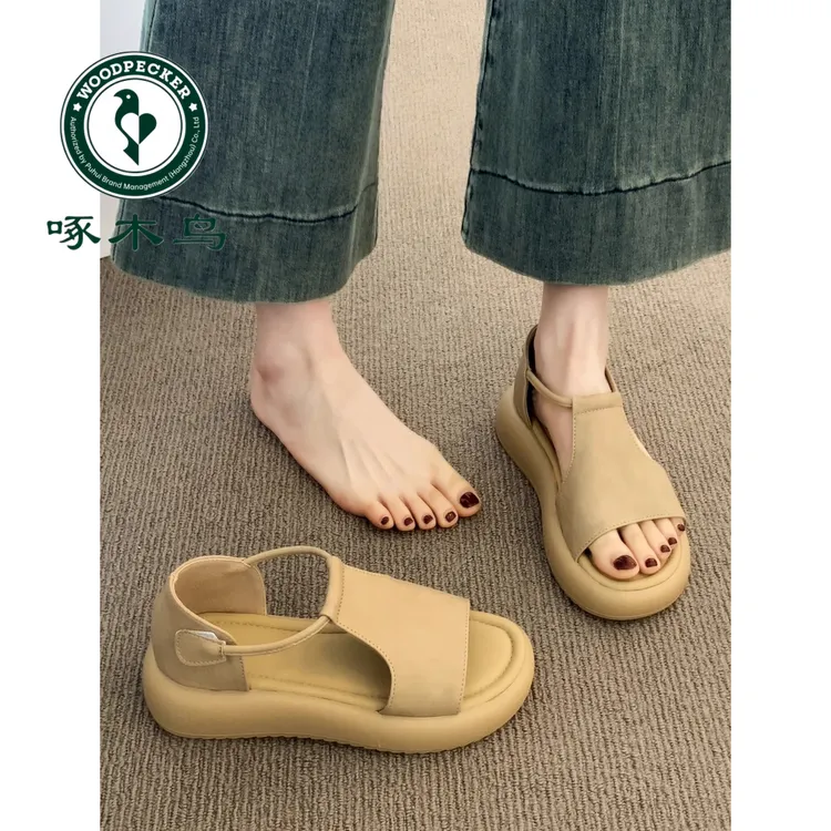 啄木鸟罗马厚底凉鞋女2025新款夏季外穿百搭休闲不累脚软底沙滩鞋