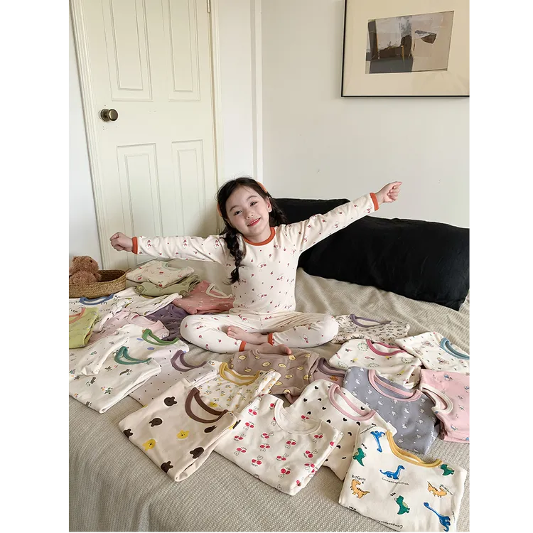 【现货】儿童秋款A类280g羊毛拉架无骨纯棉家居服套装秋衣秋裤L046