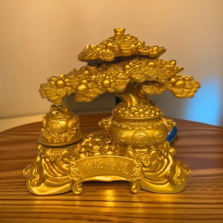 财源广进发财树鎏金色可转动金蟾办公室前台摆件开业礼品【高28cm】