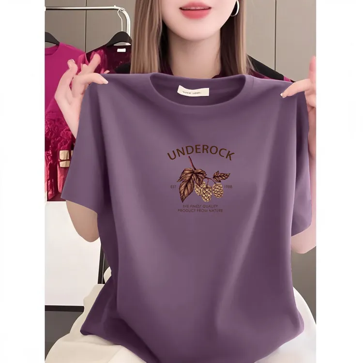 女士宽松大码印花2025新款夏季短袖t恤休闲百搭显瘦时尚圆领上衣