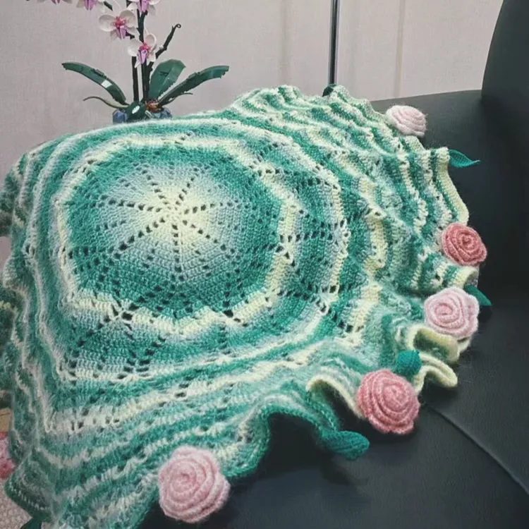 川彩花束毯子手工DIY钩针编织毯子毛线材料包马海毛闺蜜创意礼物