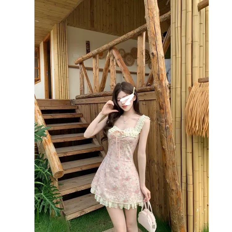 【运补5米】【爱神的油画】明媚少女蕾丝边红色连衣裙纯欲短裙