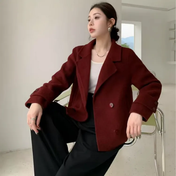 春秋短款羊毛双面呢大衣西装领显瘦ins气质外套小西装网红大衣