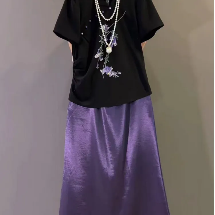 新中式短袖上衣半身裙连衣裙女胖mm2025春夏新款显瘦宽松大码女装