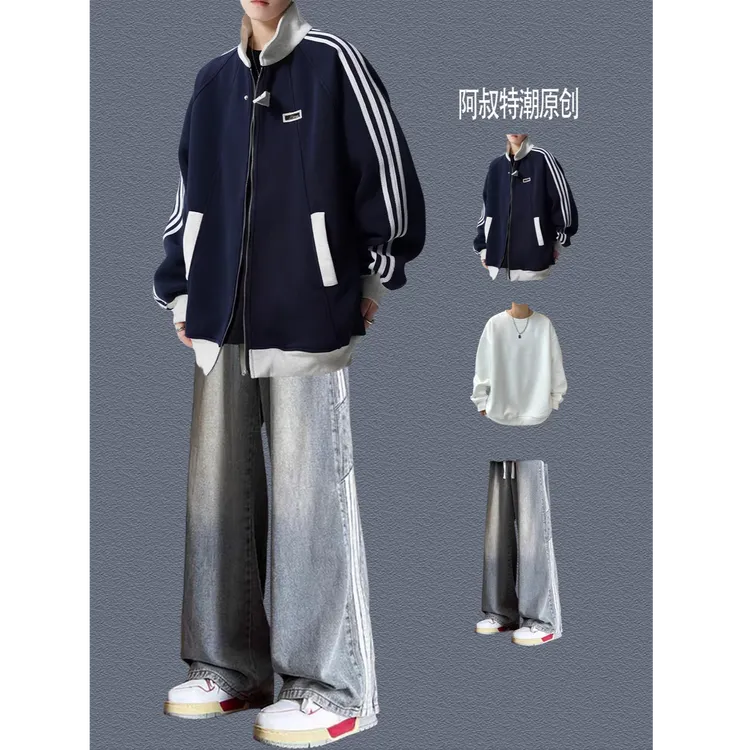 男生秋冬穿搭个性 cleanfit 小众高级感高知感外套牛仔裤套装101