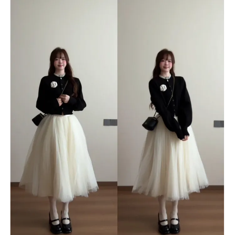 MARIE.COCO高级感千金风气质针织衫网纱半身裙女早秋新款毛衣穿搭