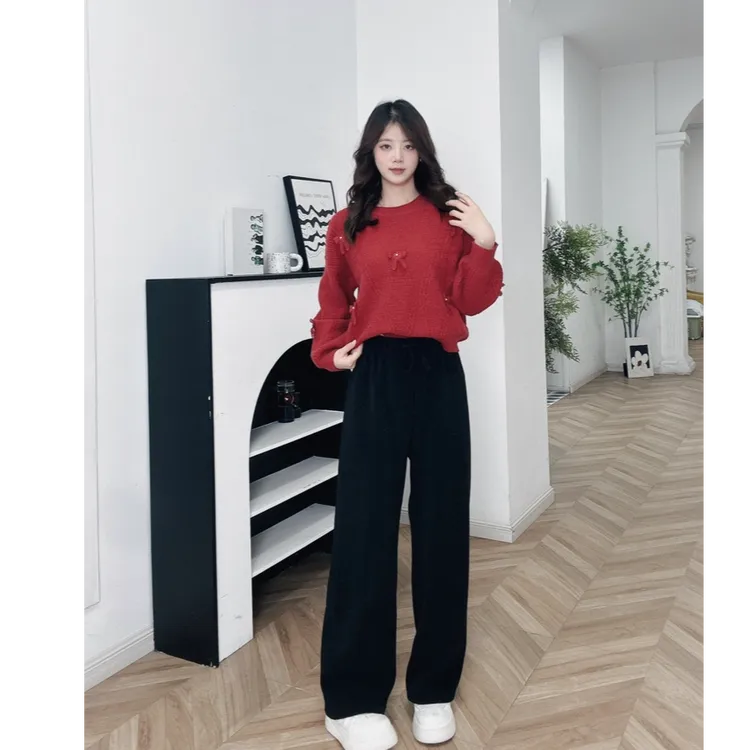 IEF/爱依服2025冬季新款简约纯色休闲通勤气质加绒保暖百搭阔腿裤