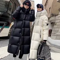 xpy冬季加厚棉衣女宽松时尚黑金棉服连帽防风复古过膝学生棉袄