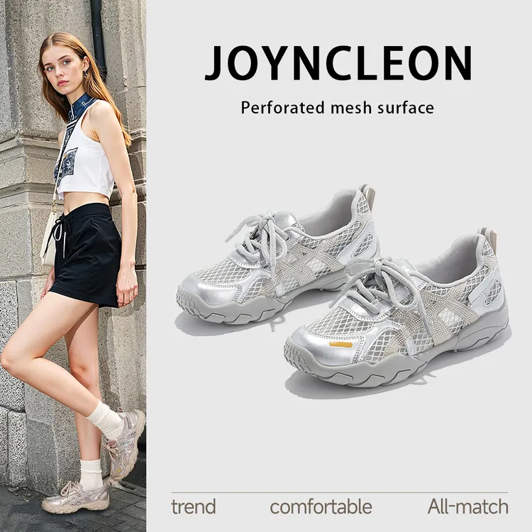 JOYNCLEON/婧麒镂空网面时尚德训女鞋夏季新款透气软底休闲运动鞋