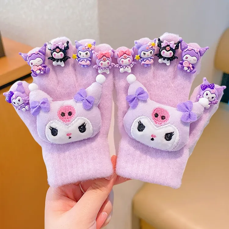 儿童卡通可爱手套冬季保暖防冻男女美甲DIY宝宝女孩加厚五指手套