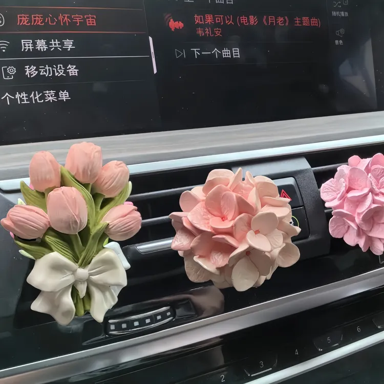 2025新款郁金香绣球花车载香薰空调出装饰花朵扩香石女神香氛E937