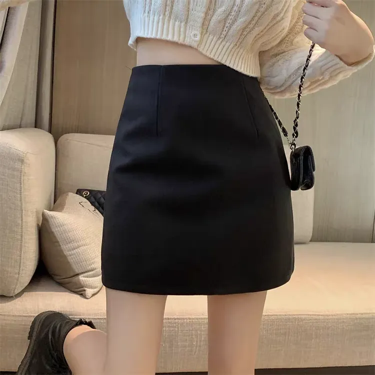 2025秋冬季韩版加厚毛呢秋冬高腰显瘦A字裙气质百搭防走光短裙