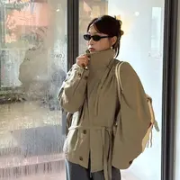 【NO退NO换】韩国丨秋季韩版时尚百搭宽松卡其色短款风衣外套